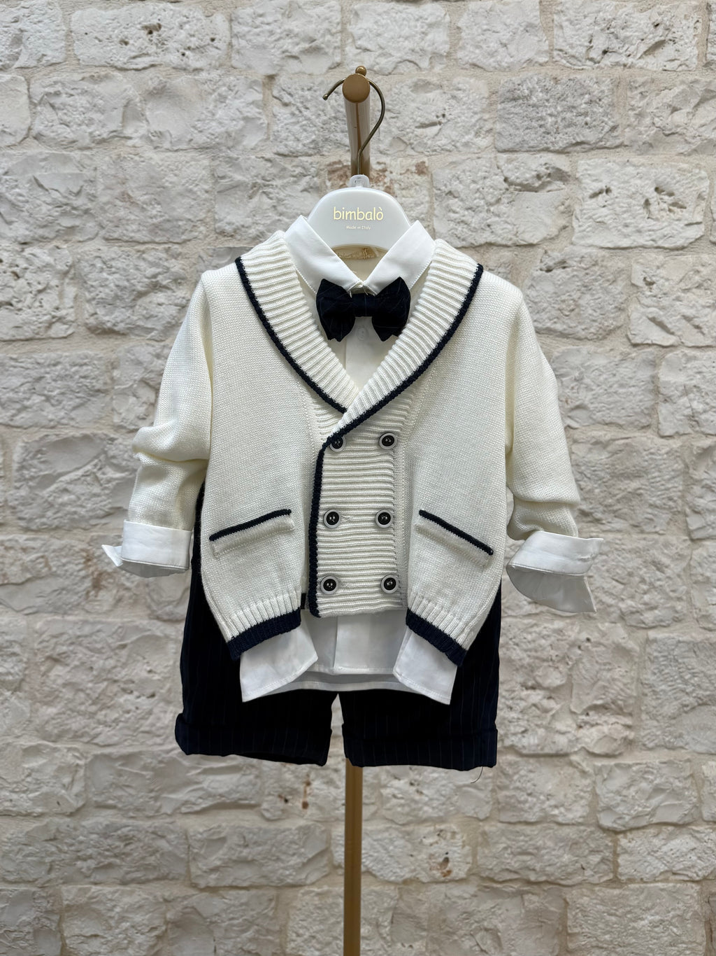 Completino Bimbo Bimbaló Beige e Blu - Cardigan Camicia Pantalone | VIA32