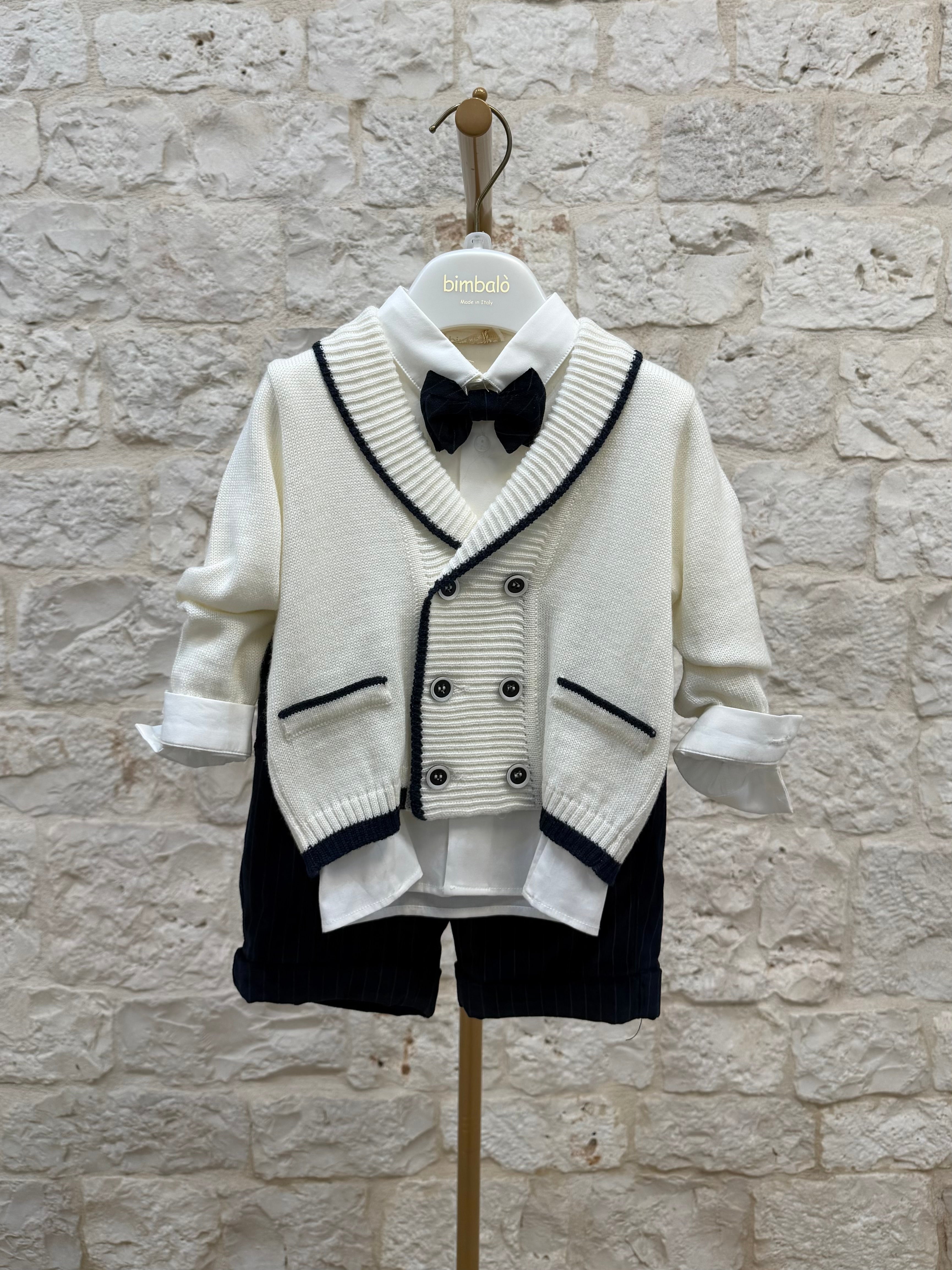 Completino Bimbo Bimbaló Beige e Blu - Cardigan Camicia Pantalone | VIA32