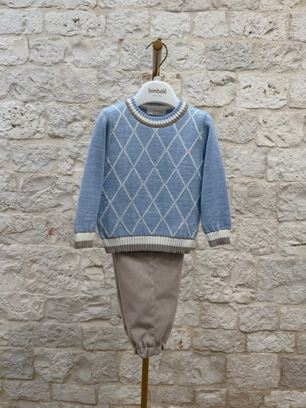 Completino Bimbo Bimbaló Cielo e Beige - Maglione Camicia Pantalone | VIA32