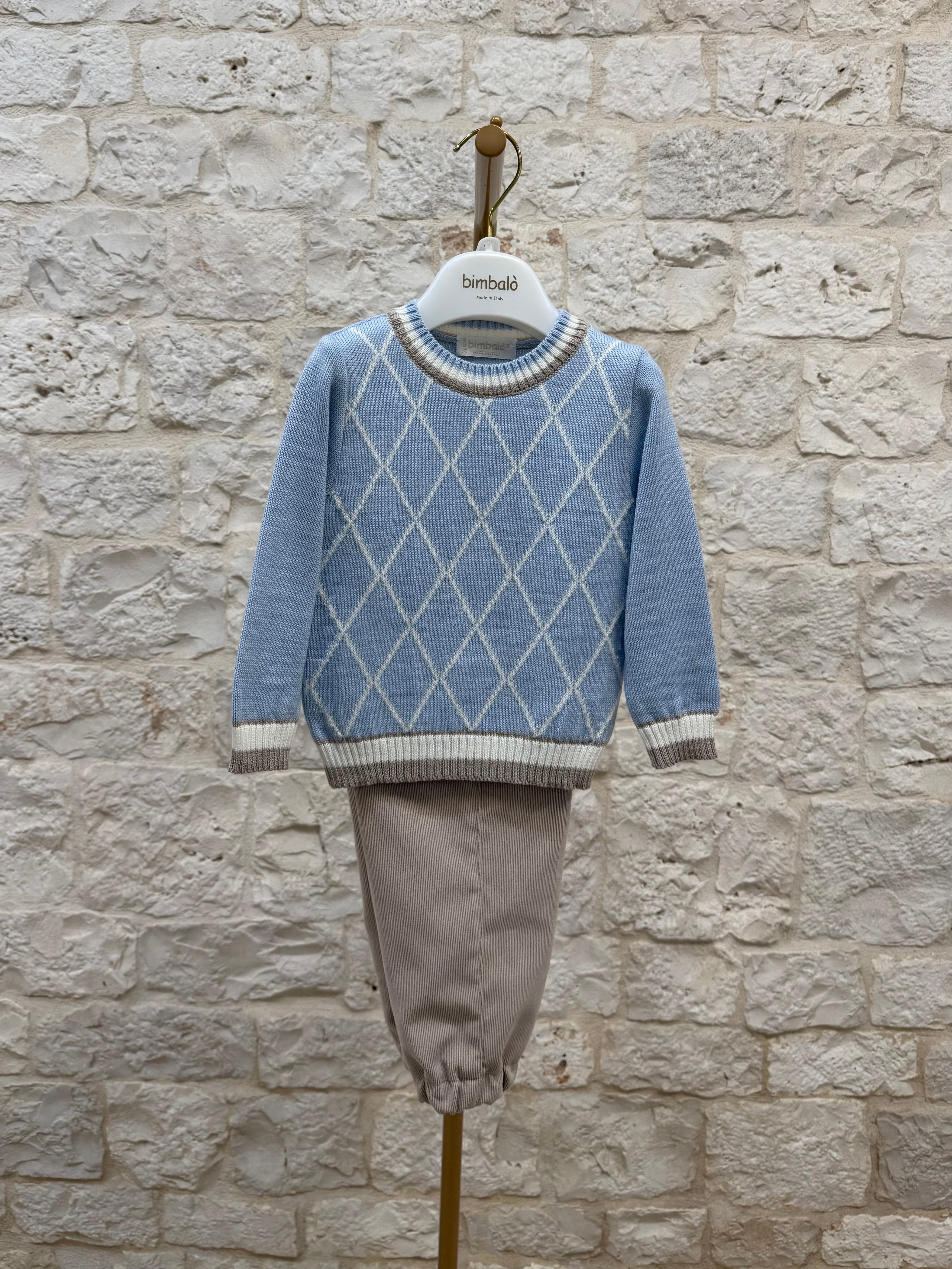 Completino Bimbo Bimbaló Cielo e Beige - Maglione Camicia Pantalone | VIA32