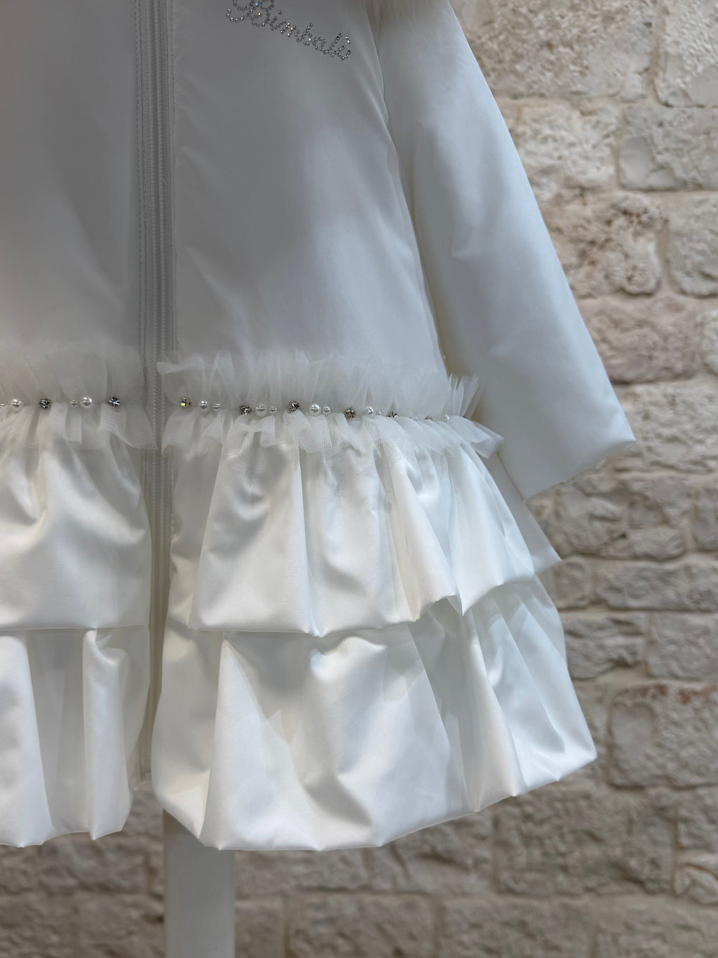 Piumino Bimba Bimbaló Bianco con Strass Pelliccia e Fiocco - Elegante | VIA32