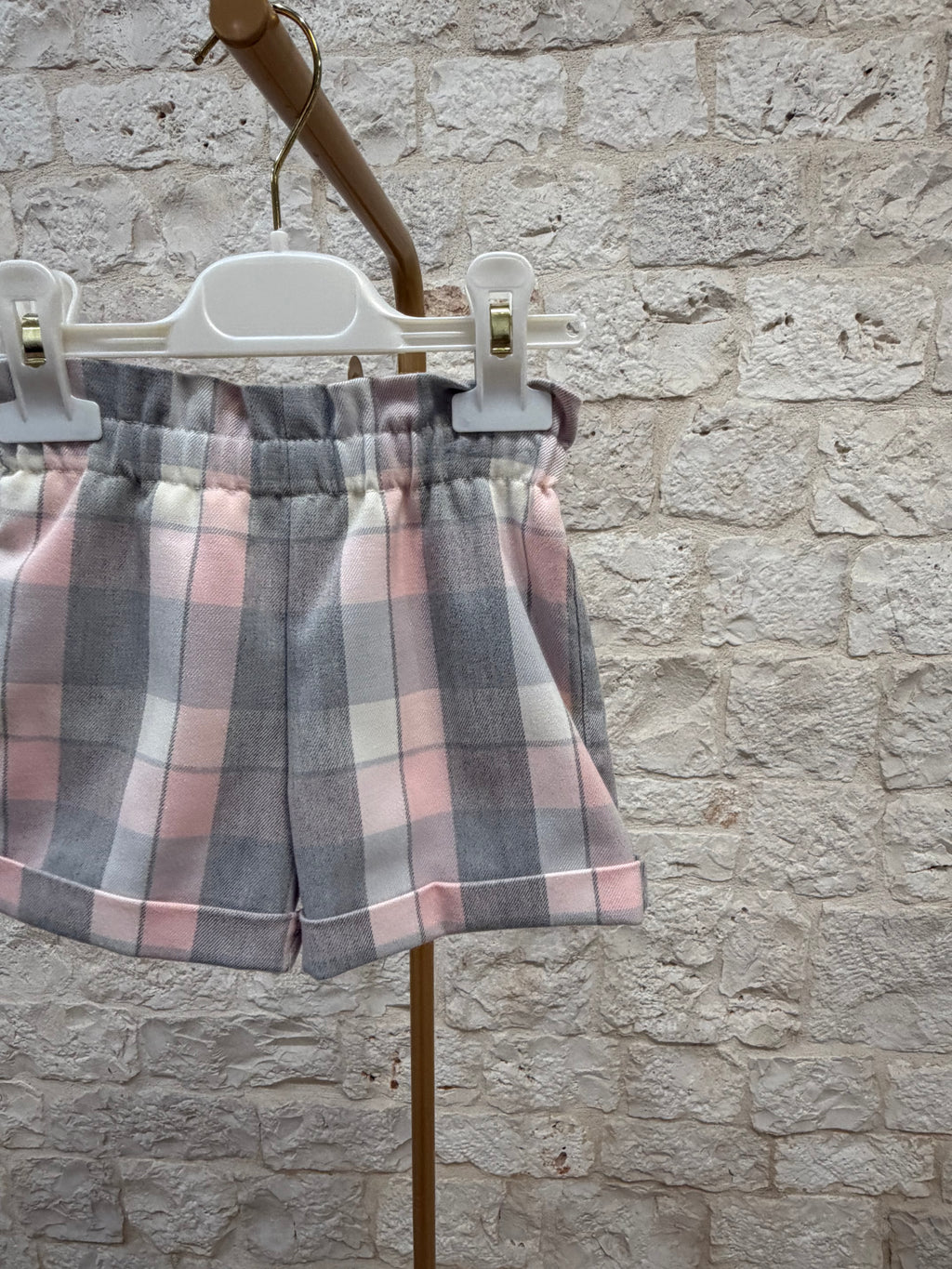 Completino Bimba Bimbaló Rosa a Quadri - Maglia con Perline e Pantaloncino | VIA32