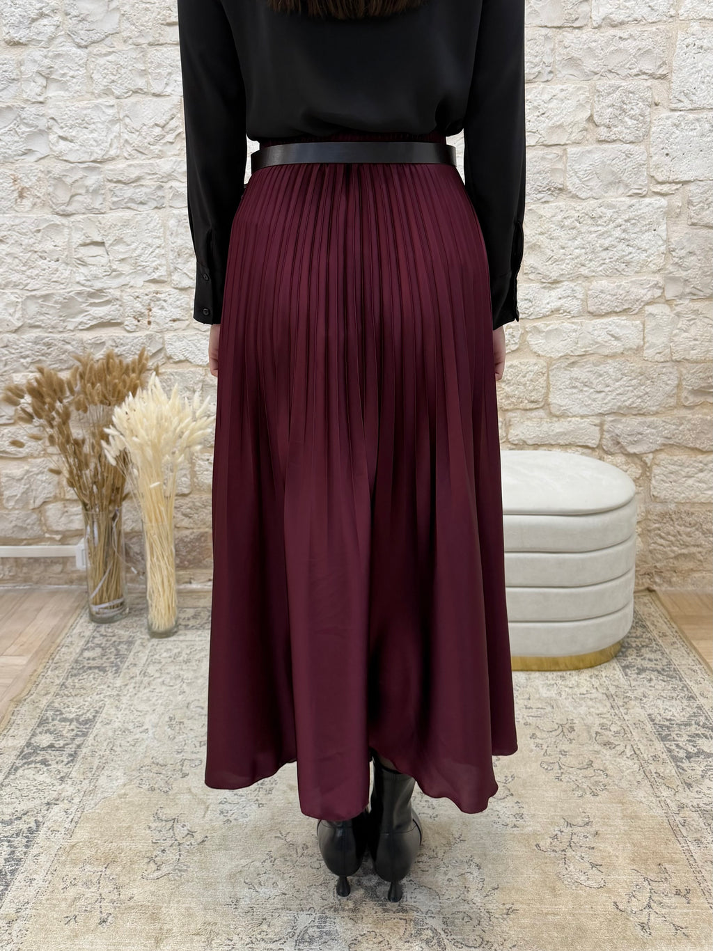 Gonna Plissé Bordeaux Lunga Kontatto - Elegante alla Caviglia | VIA32