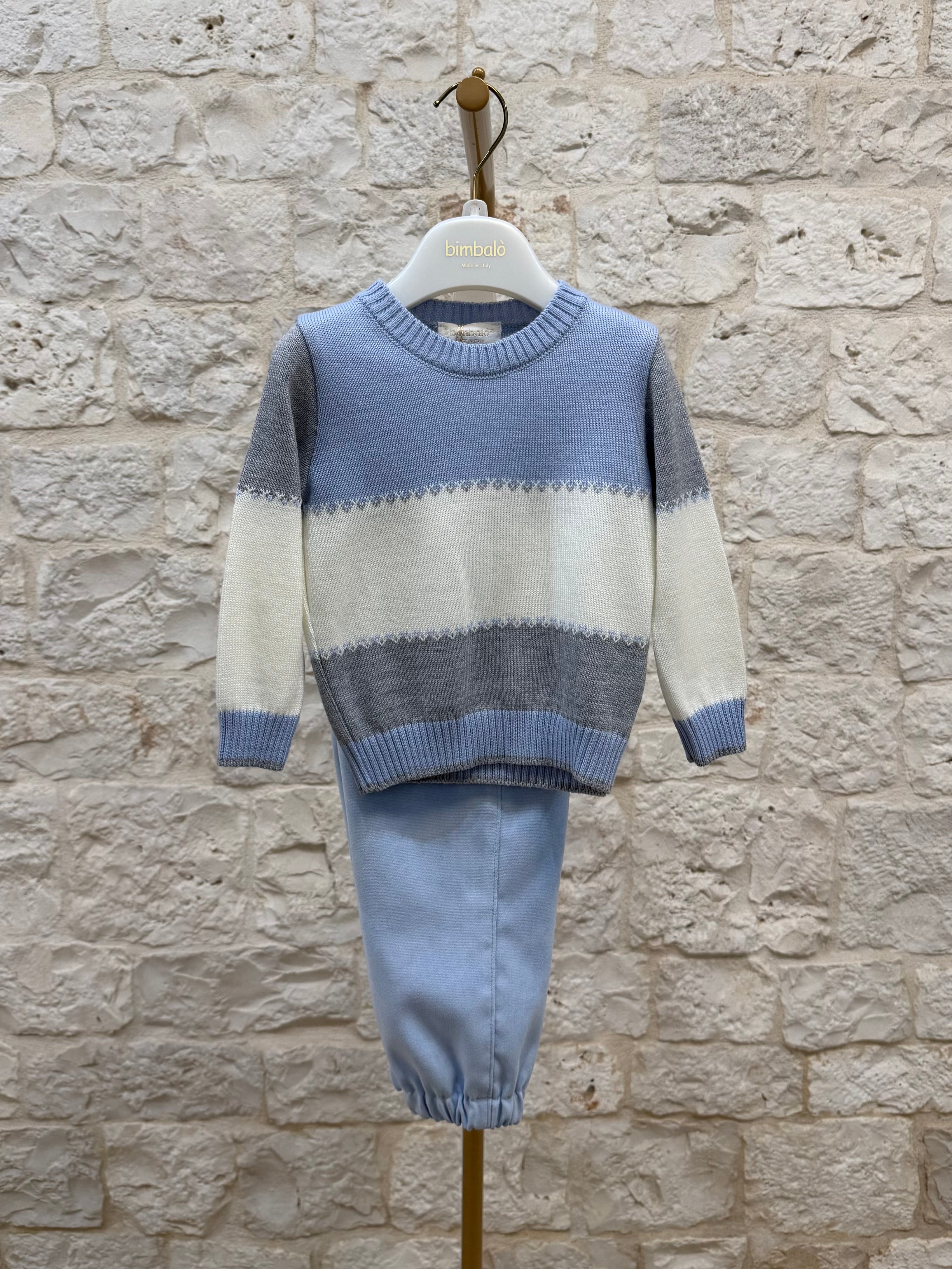 Completino Bimbo Bimbaló Cielo Grigio e Panna - Maglione e Pantalone | VIA32