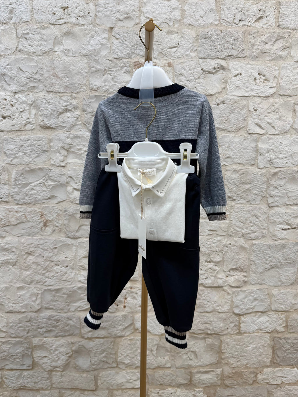 Completino Bimbo Bimbaló Blu e Grigio - Maglione Camicia Pantalone | VIA32