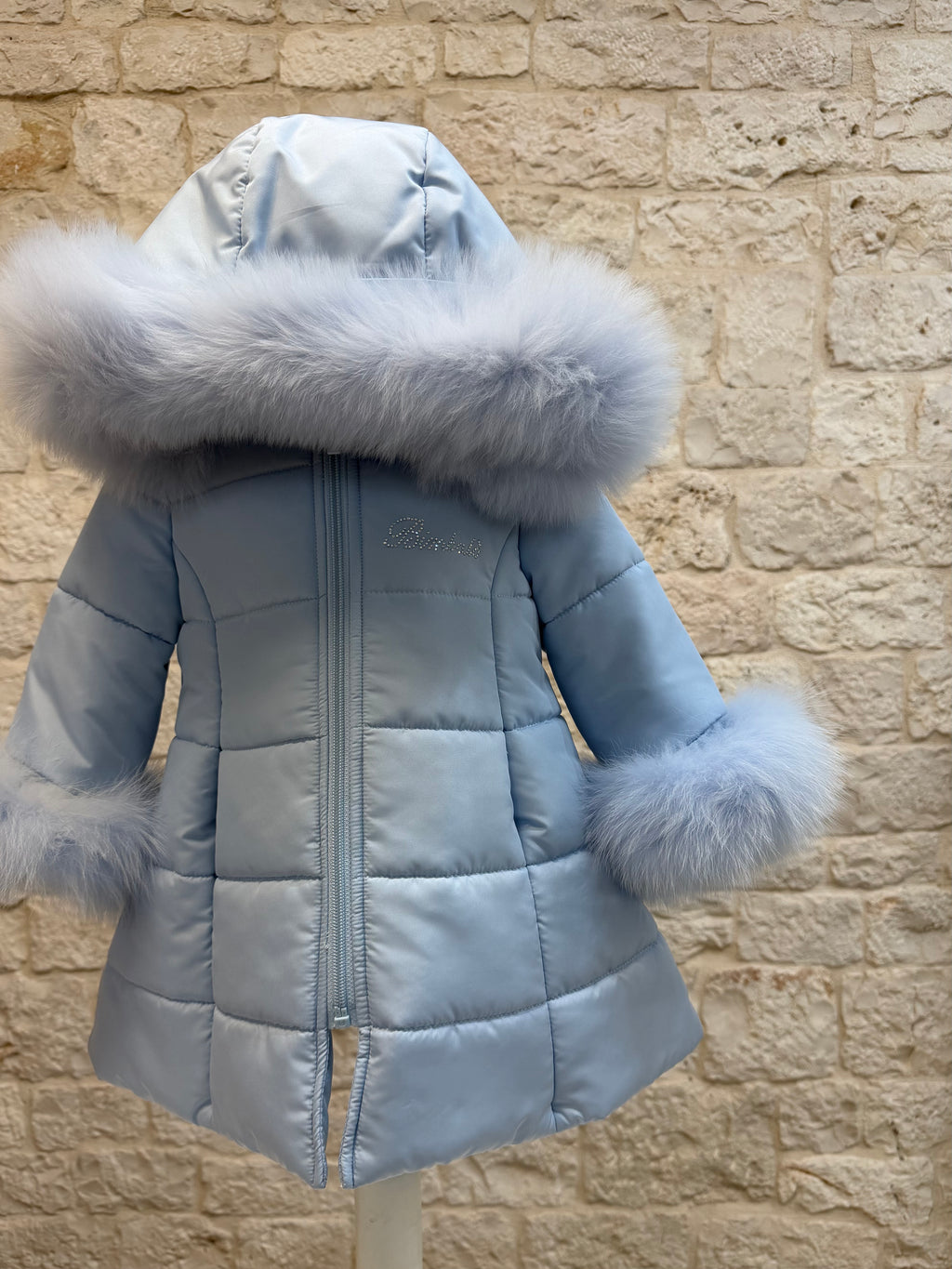 Piumino Bimba Bimbaló Cielo con Cappuccio Pelliccia - Caldo | VIA32