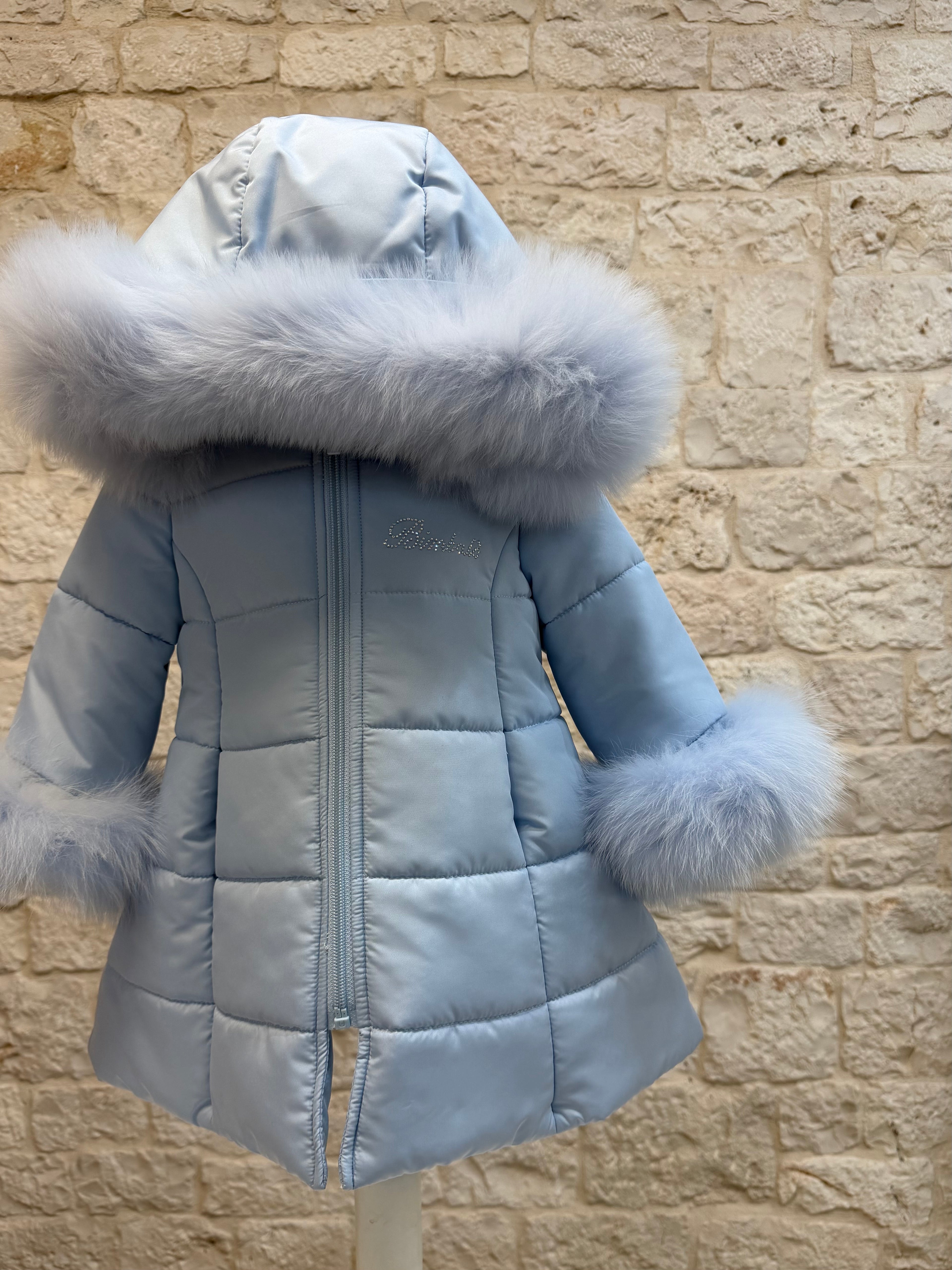 Piumino Bimba Bimbaló Cielo con Cappuccio Pelliccia - Caldo | VIA32