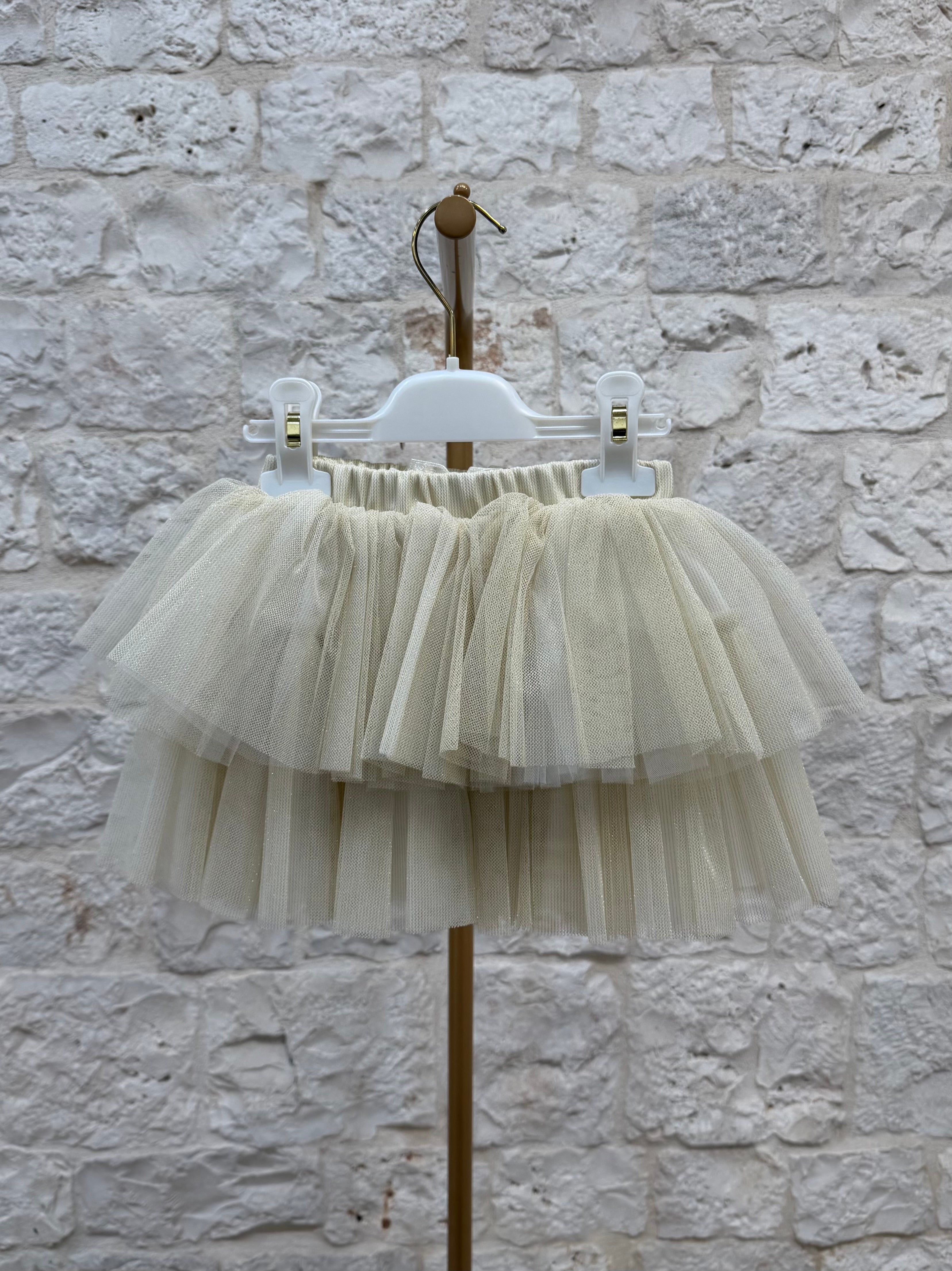 Completino Bimba Bimbaló Panna - Maglia con Fiocco e Gonna Tulle | VIA32