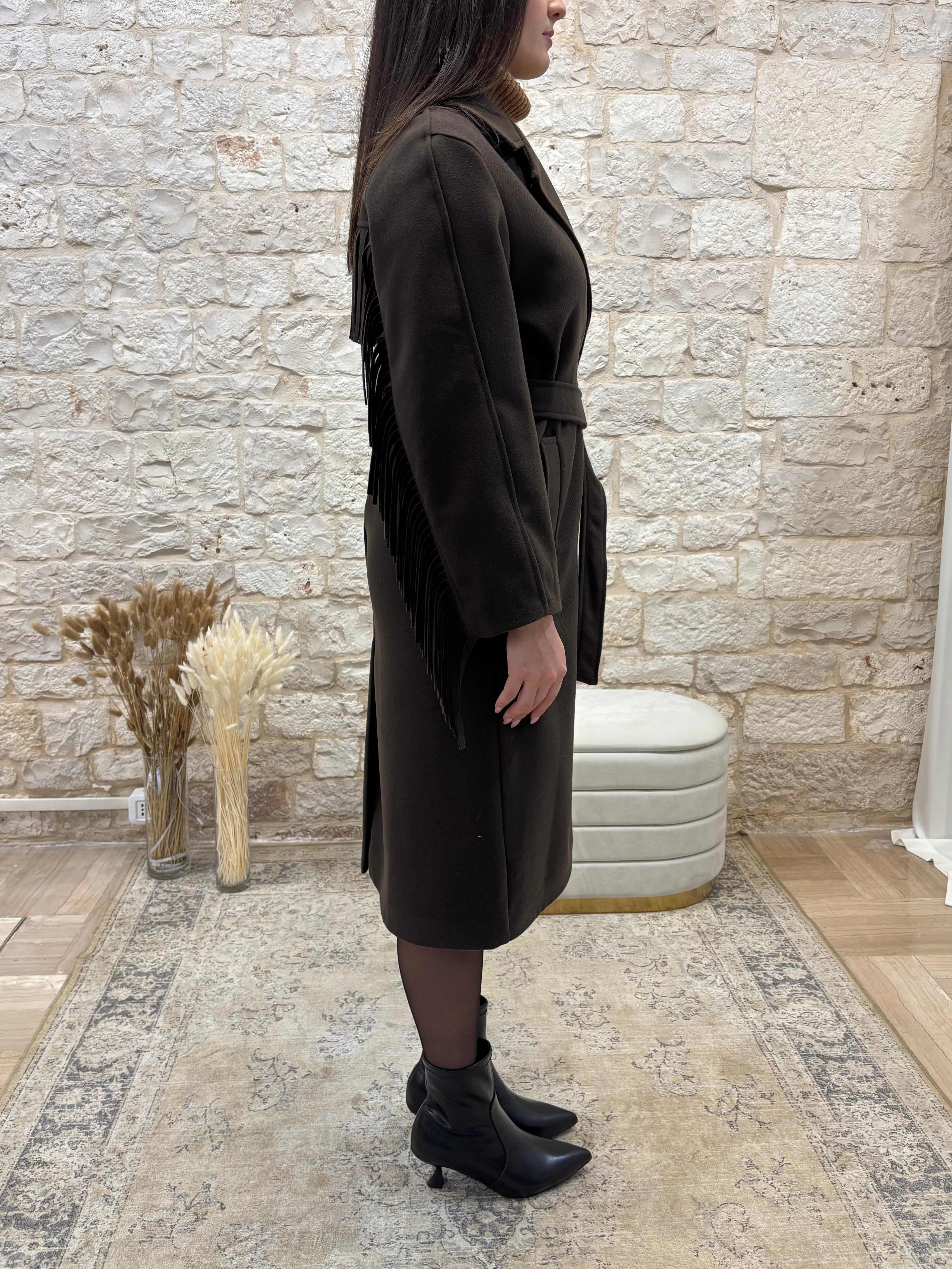 Cappotto Lungo con Frange Kontatto Testa di Moro - Con Cinta | VIA32