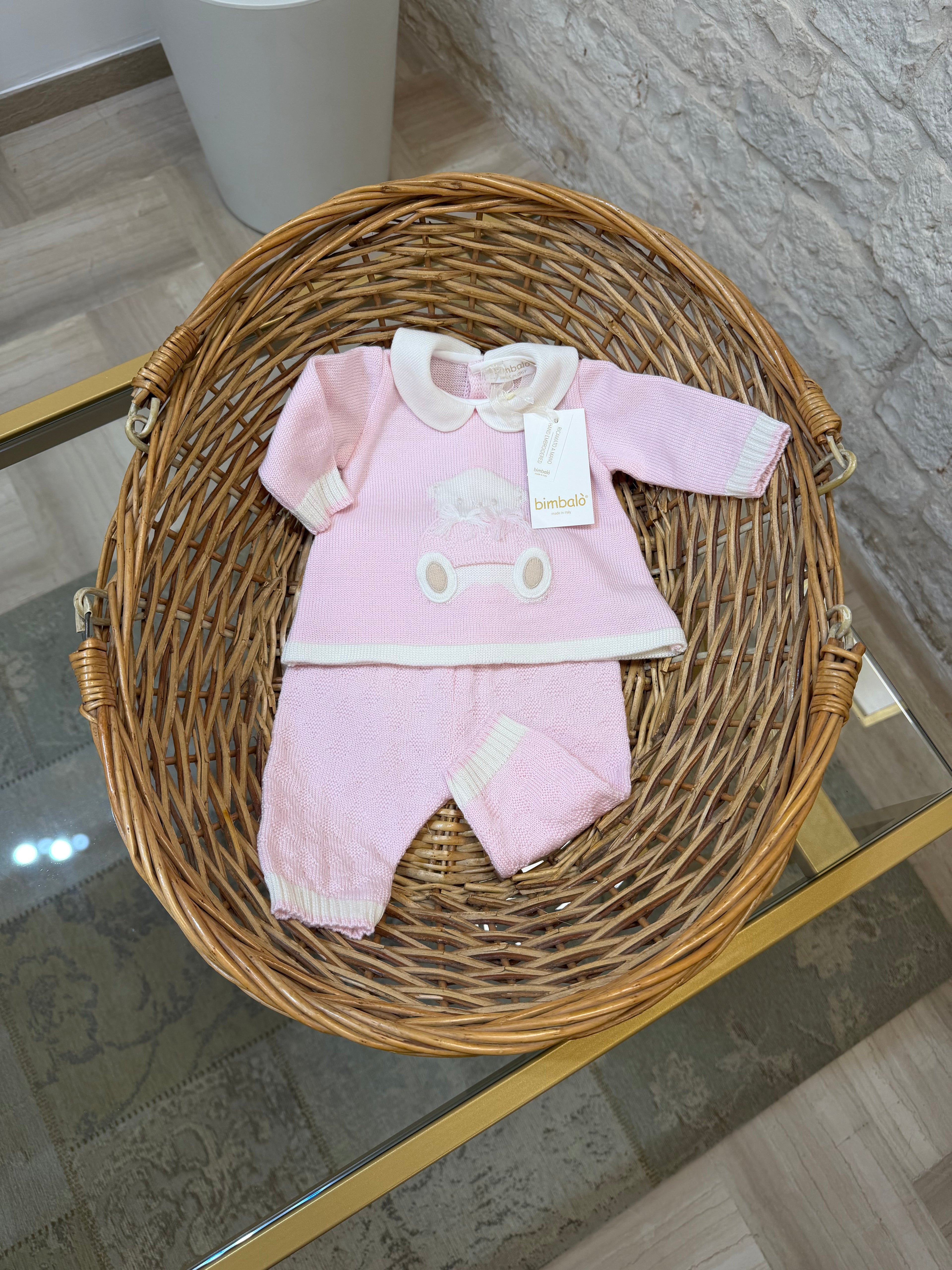 Completino Neonata 100% Lana Bimbaló Rosa - Set 2 Pezzi con Orsetto | VIA32