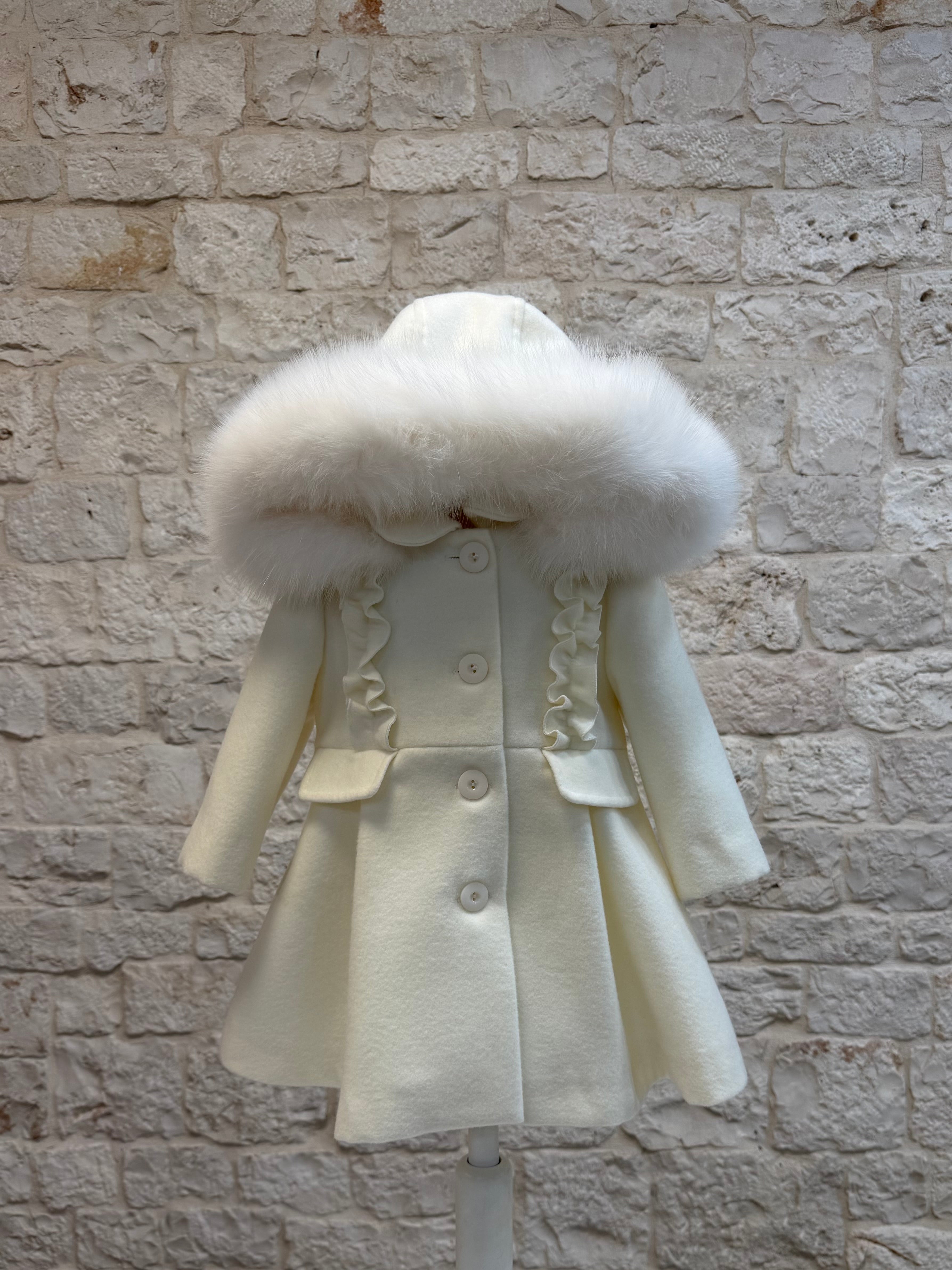 Cappottino Bimba Bimbaló Panna in Panno - Con Cappuccio Pelliccia | VIA32