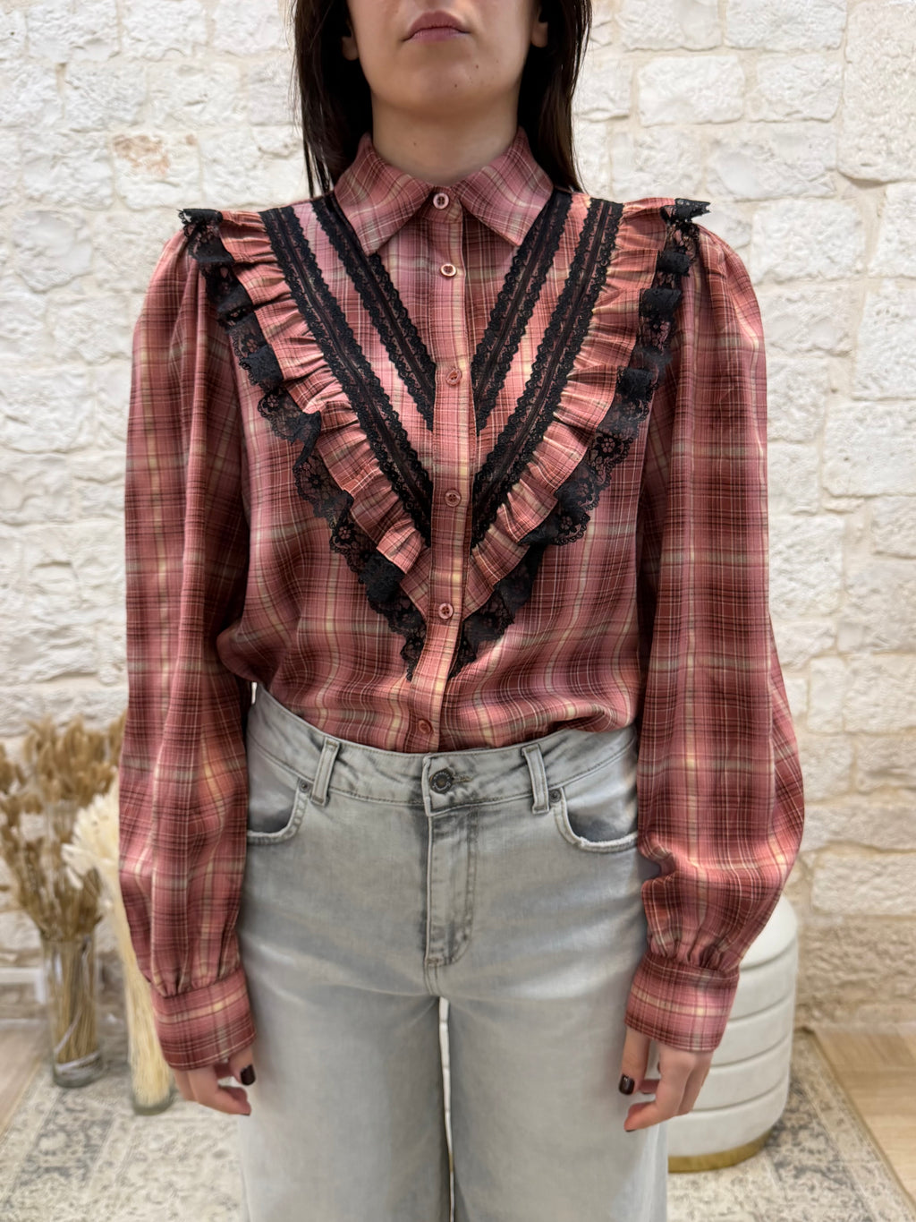 Camicia a Quadri con Pizzo Nero Youdecide - Stile Romantico | VIA32