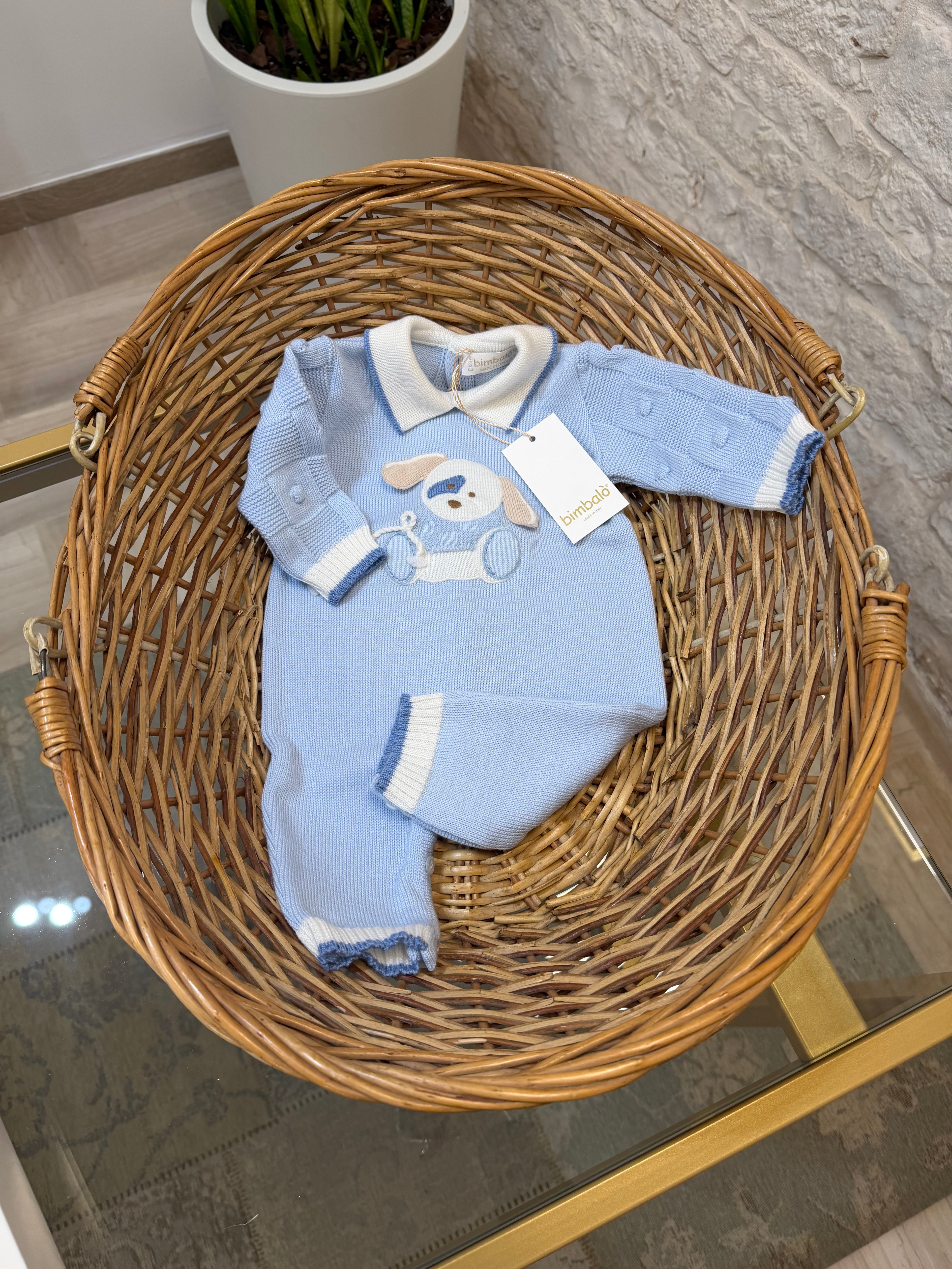 Tutina Neonato 100% Lana Bimbaló Cielo con Cagnolino - Morbida | VIA32