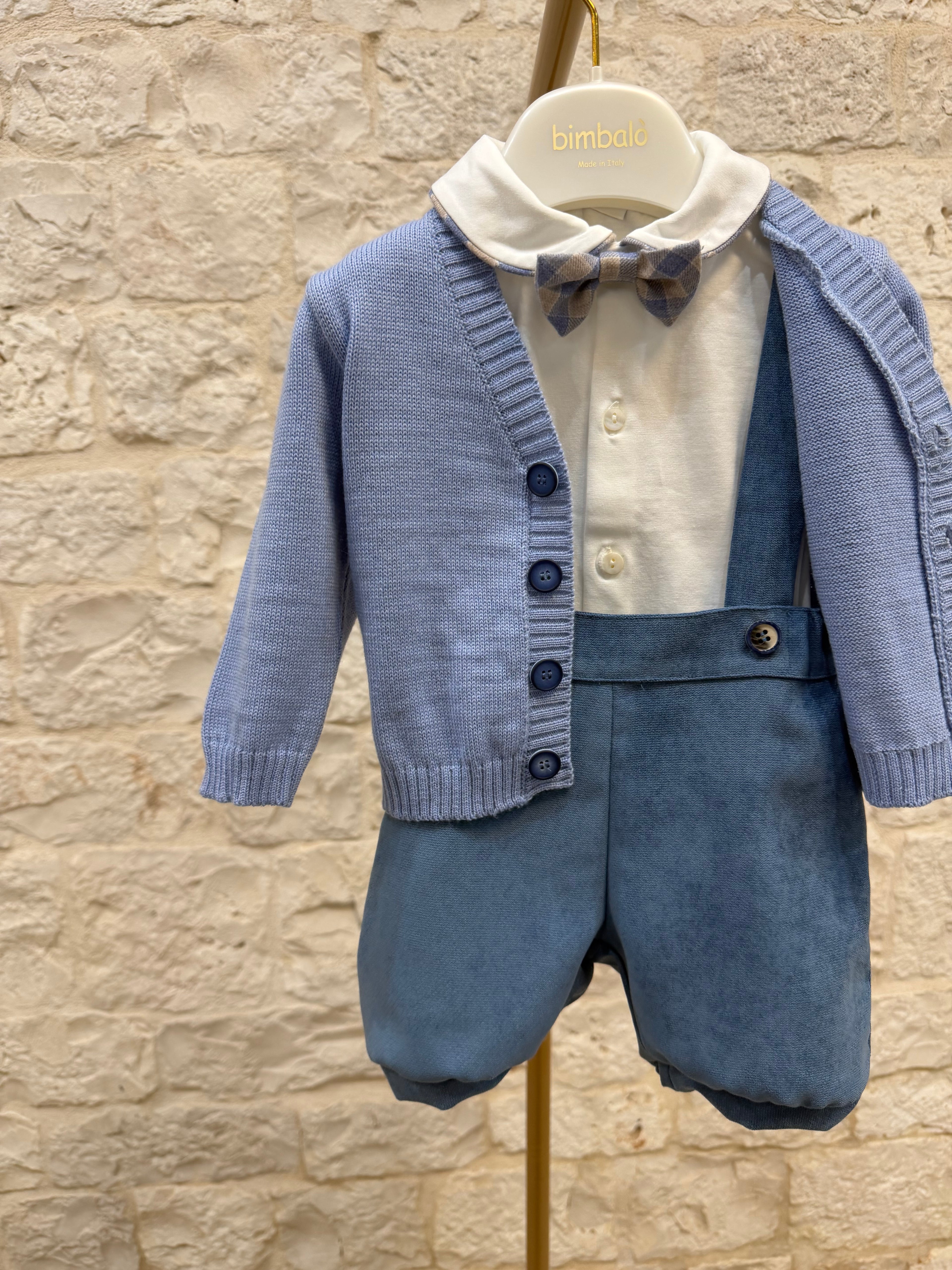 Tutina Neonato Bimbaló Cielo - Camicetta Pantaloni Bretelle Cardigan | VIA32