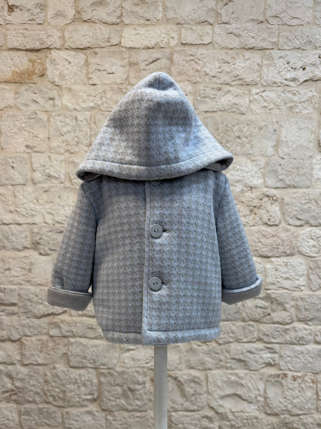 Cappottino Neonato Bimbaló Cielo e Grigio a Quadri - Con Cappuccio | VIA32