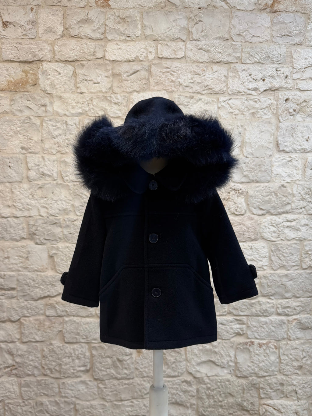 Cappottino Bimbo Bimbaló Blu in Panno - Con Cappuccio Pelliccia | VIA32