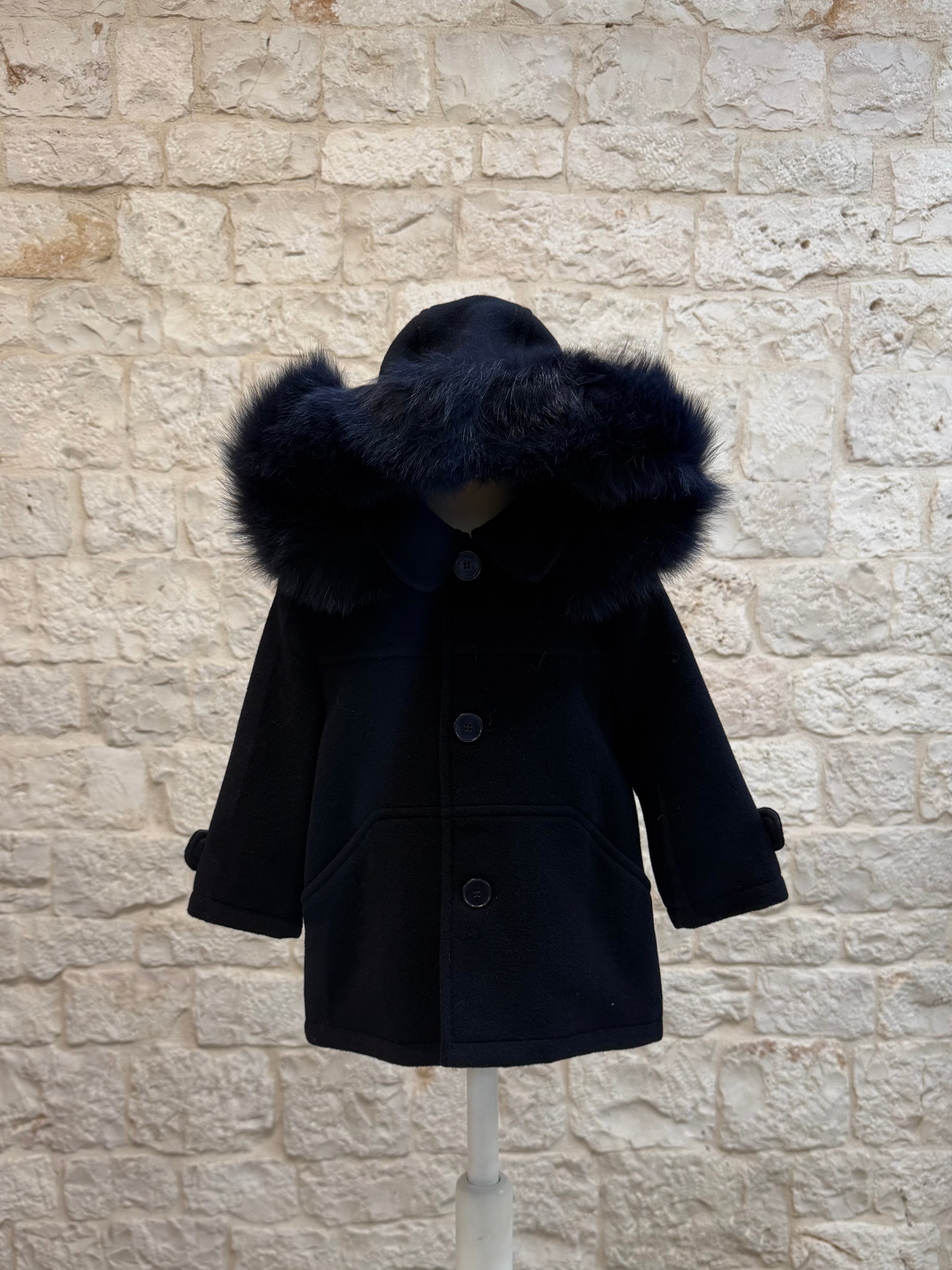 Cappottino Bimbo Bimbaló Blu in Panno - Con Cappuccio Pelliccia | VIA32