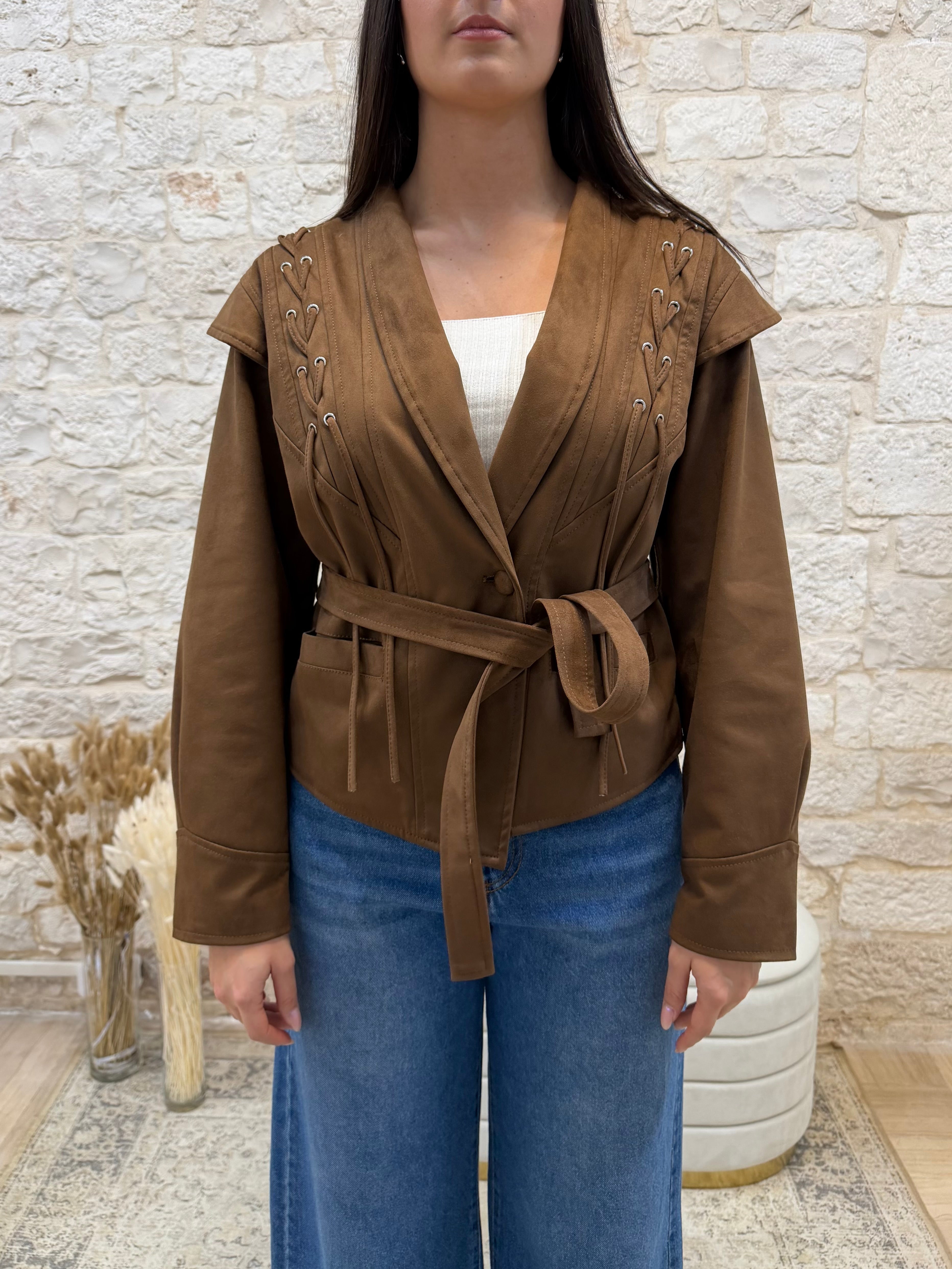 Giacca Effetto Camoscio con Trecce Kontatto - Con Cinta in Vita | VIA32